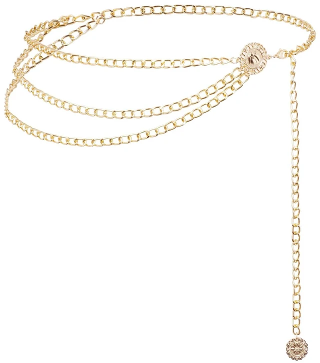 Main image of Topbuti Women Girls Multilayer Metal Waist Chain Belt for Dresses Jeans Adjustable Body Belly Link Western Belt (S)