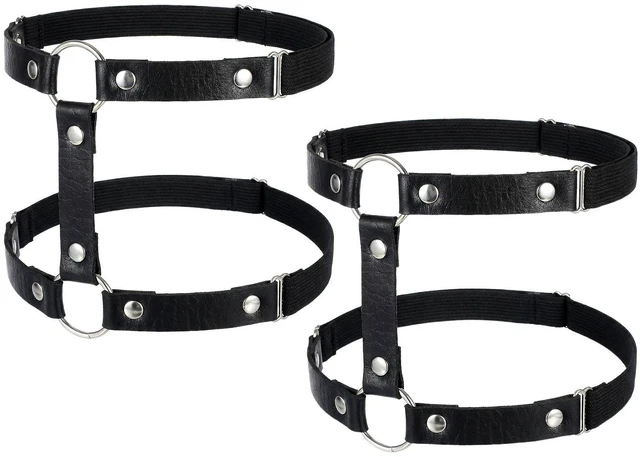 Main image of 2 Pcs Leather Leg Harness, Adjustable Elastic 2 Rows Leather Leg Belt Ring Punk Gothic Garters for Party Prom Body Chain Accessories Jewelry for Women