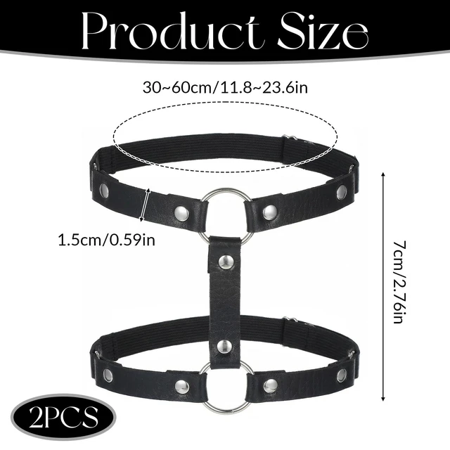 Alt view image 7 of 7 - 2 Pcs Leather Leg Harness, Adjustable Elastic 2 Rows Leather Leg Belt Ring Punk Gothic Garters for Party Prom Body Chain Accessories Jewelry for Women