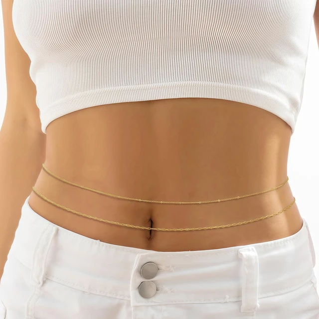 Alt view image 5 of 7 - 14K Gold Plated Waist Chain for Women, Layered Belly Body Chain | 2Pcs Adjustable Fit, Layered Design, Dainty Chain Styles, Bikini, Dress & Rave Outfits, Beach, Festival & Vacation