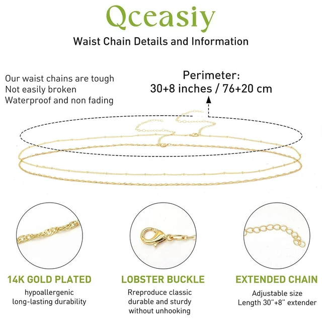 Alt view image 7 of 7 - 14K Gold Plated Waist Chain for Women, Layered Belly Body Chain | 2Pcs Adjustable Fit, Layered Design, Dainty Chain Styles, Bikini, Dress & Rave Outfits, Beach, Festival & Vacation
