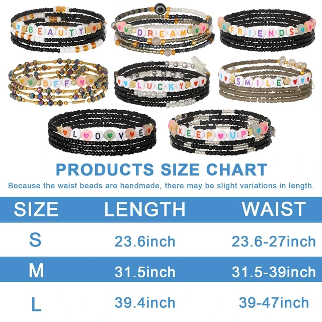Alt view image 5 of 7 - ELABEST African Waist Beads 23.6-39.3 inch Elastic Waist Beads for Women 8Pcs Stretch Friendship Belly Beads Waist Jewelry Accessories (Black, 23.6inch/60cm)