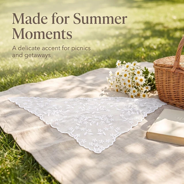 Alt view image 5 of 7 - White Elegant Women Lace Flower Triangle Headband Summer Sunproof Lace Triangle Bandana for Sweet Girls Camping Taking Photo Women's Headbands, Women's Fashion Headbands Hats for Caps