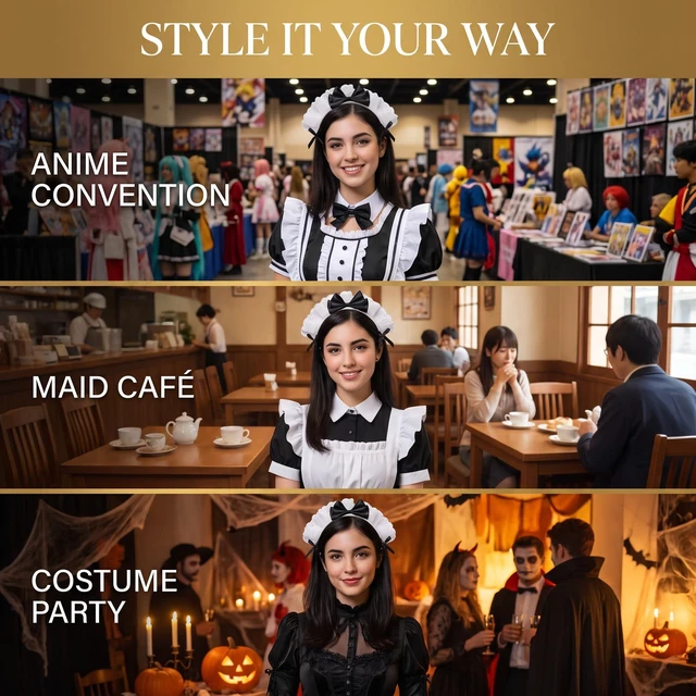 Alt view image 4 of 7 - Jinshining Black Women Girls for Lolita Headband Lace Bow Hair Band Maid Anime Cosplay Headwear Ribbon Bowknot Cute Hair Band Party Hair Accessories Women's Fashion Headbands Maid's Headband