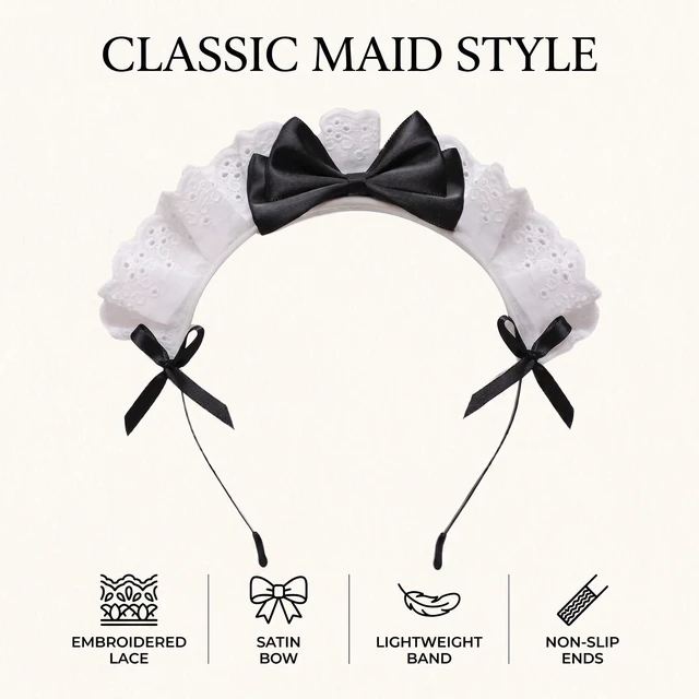 Alt view image 5 of 7 - Jinshining Black Women Girls for Lolita Headband Lace Bow Hair Band Maid Anime Cosplay Headwear Ribbon Bowknot Cute Hair Band Party Hair Accessories Women's Fashion Headbands Maid's Headband