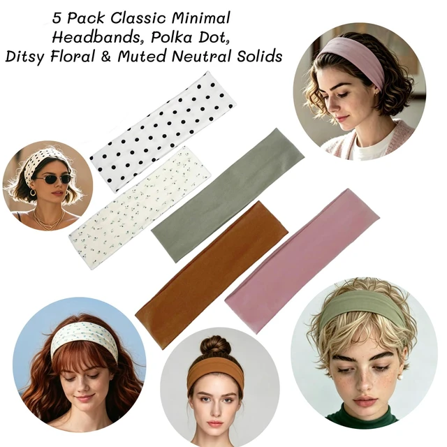 Alt view image 2 of 6 - Hixixi Women's Non-Slip Elastic Fabric Headbands, Solid Earth Tones Wide Hair Wraps for Yoga Running Sports Daily Wear(Soft Neutral Mix)