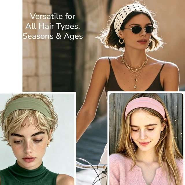 Alt view image 4 of 6 - Hixixi Women's Non-Slip Elastic Fabric Headbands, Solid Earth Tones Wide Hair Wraps for Yoga Running Sports Daily Wear(Soft Neutral Mix)