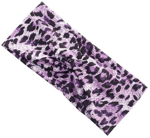 Main image of Junfamilee Purple Fashion Women Leopard Print Cross Elastic Headband Gym Hairband Hair Women's Fashion Headbands, Hair Accessories