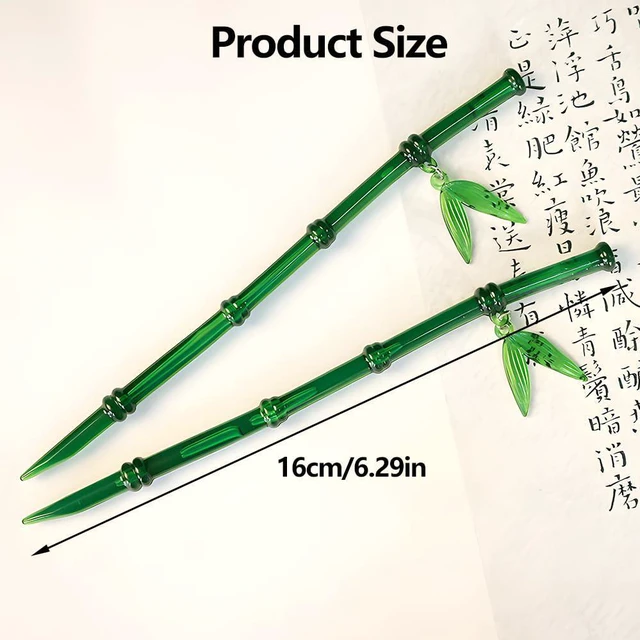 Alt view image 2 of 7 - 2Pcs Green Bamboo Leaf Hair Stick Pin Resin Chinese Hair Sticks for Buns Vintage Hair Chopsticks for Women Girls Hairpin Hairstick Japanese Hair Stick Chinese Hair Pin Hair Accessories