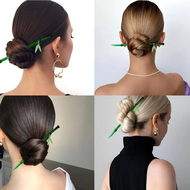 Alt view image 5 of 7 - 2Pcs Green Bamboo Leaf Hair Stick Pin Resin Chinese Hair Sticks for Buns Vintage Hair Chopsticks for Women Girls Hairpin Hairstick Japanese Hair Stick Chinese Hair Pin Hair Accessories