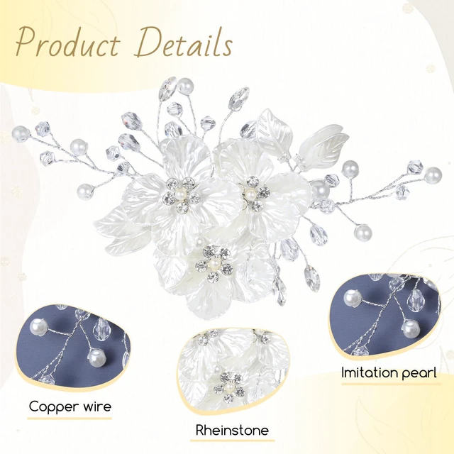 Alt view image 3 of 6 - 3 PCS Wedding Hair Piece, Rhinestone Hair Clips for Brides, Crystal Bridal Large Flower Pearl Hairpins for Brides Bridesmaids Women Girls
