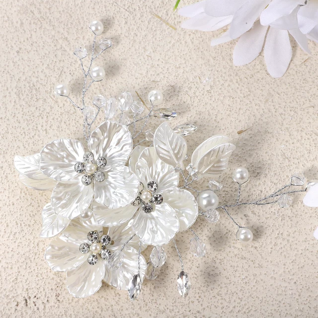 Alt view image 4 of 6 - 3 PCS Wedding Hair Piece, Rhinestone Hair Clips for Brides, Crystal Bridal Large Flower Pearl Hairpins for Brides Bridesmaids Women Girls