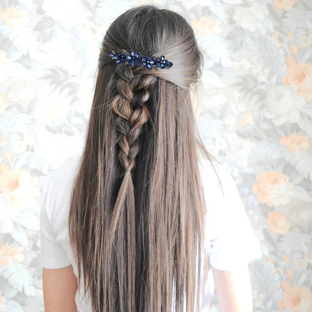 Alt view image 5 of 7 - Shimmeroo Blue Flower Rhinestone Hair Clips Sparkly Crystal Bridal Hairclip | Fancy Rhinestone Hair Clips Clothespin Accessories for Women Bridal Wedding Bride Prom Flower Girls(1 Pcs)