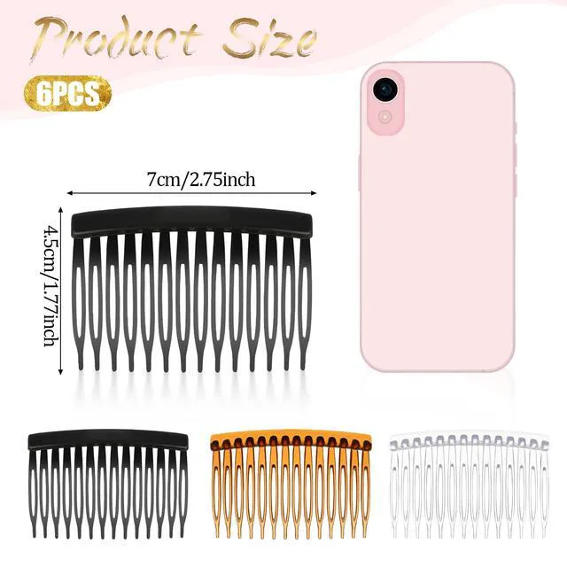 Alt view image 2 of 7 - 6 Pcs French Side Comb 14 Teeth, Hair Combs for Women Accessories, Vintage Decorative Hair Combs for Women Girls Bridal Wedding Veil Fine Hairs
