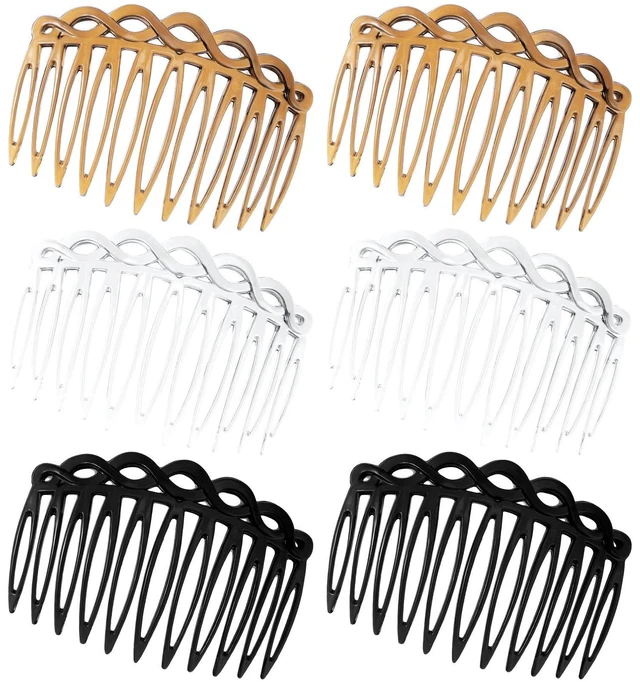 Main image of 6Pcs French Hair Combs for Women - Resin Decorative Hair Combs Set in Black/White/Coffee, Small Hair Clips for Styling, Bridal, Daily Use