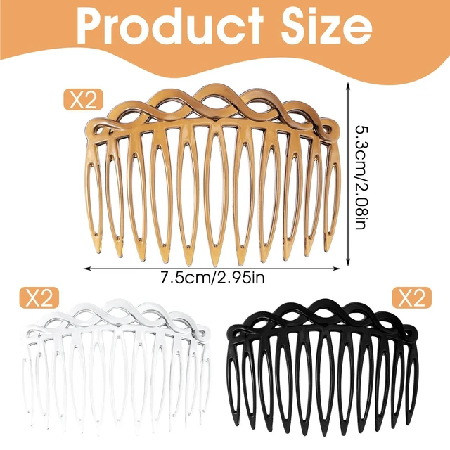 Alt view image 2 of 7 - 6Pcs French Hair Combs for Women - Resin Decorative Hair Combs Set in Black/White/Coffee, Small Hair Clips for Styling, Bridal, Daily Use