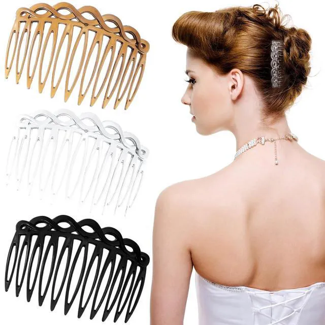 Alt view image 3 of 7 - 6Pcs French Hair Combs for Women - Resin Decorative Hair Combs Set in Black/White/Coffee, Small Hair Clips for Styling, Bridal, Daily Use