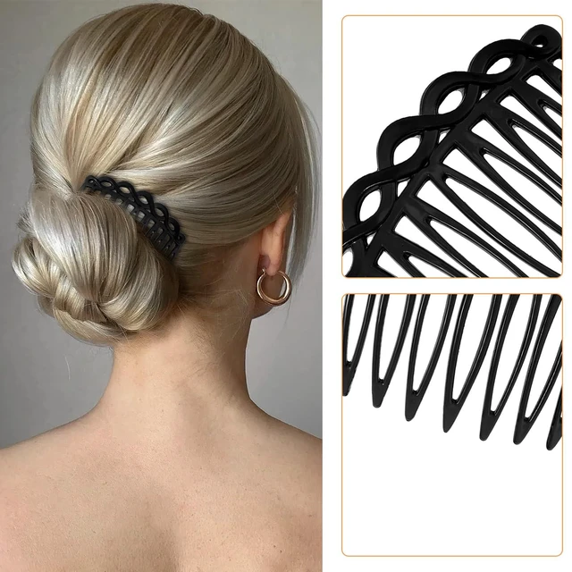Alt view image 4 of 7 - 6Pcs French Hair Combs for Women - Resin Decorative Hair Combs Set in Black/White/Coffee, Small Hair Clips for Styling, Bridal, Daily Use