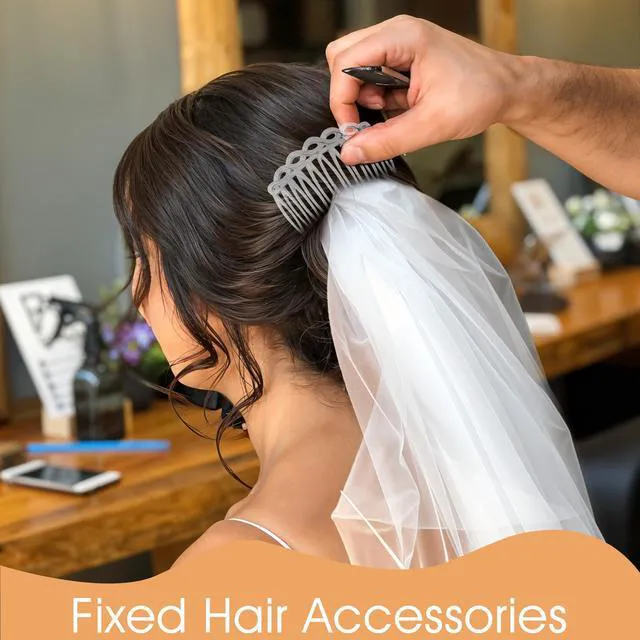 Alt view image 6 of 7 - 6Pcs French Hair Combs for Women - Resin Decorative Hair Combs Set in Black/White/Coffee, Small Hair Clips for Styling, Bridal, Daily Use