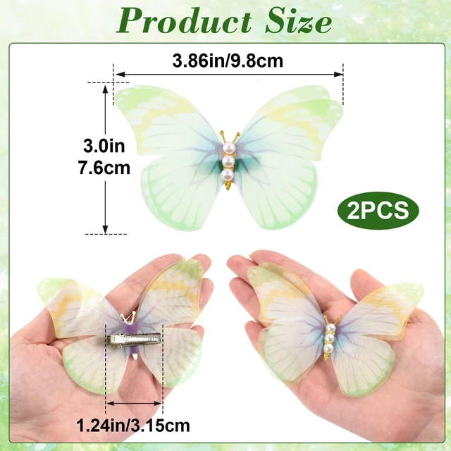 Alt view image 2 of 7 - Alpinleux 2 Pcs Green Butterfly Clips, 3D Moving Wings Butterfly Hair Clips | Pearl Strong Hold Butterfly Hair Accessories, Fairy Hair Accessories for Women
