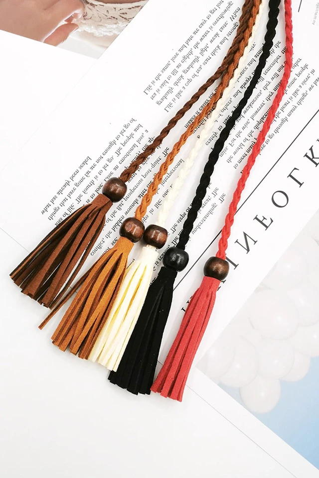 Alt view image 6 of 7 - TeeYee Women's Fashion Belt Set AdjustableLeather Woven Knitted Waist Belt/Rope/Chain Belt Tassel Rope Skinny Belt for Skirt Dress Party Pack of 3 018blacktancoffee