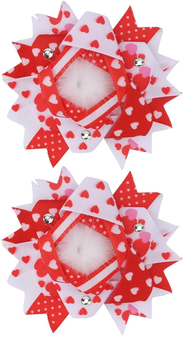Main image of ANBALA 2PCS Red Bows for Girls Red Pink Heart Hair Clips Ribbon Ribbon Bow Valentines Hair Accessories for Women Girls