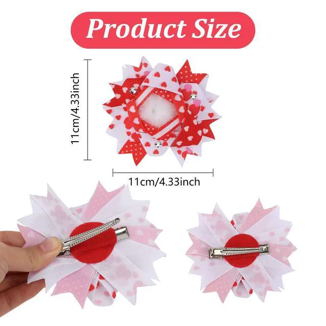 Alt view image 2 of 7 - ANBALA 2PCS Red Bows for Girls Red Pink Heart Hair Clips Ribbon Ribbon Bow Valentines Hair Accessories for Women Girls