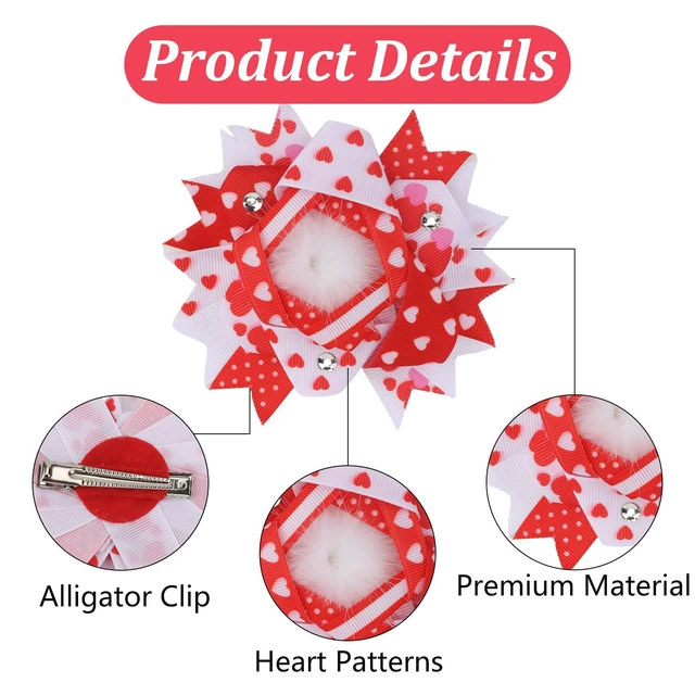 Alt view image 3 of 7 - ANBALA 2PCS Red Bows for Girls Red Pink Heart Hair Clips Ribbon Ribbon Bow Valentines Hair Accessories for Women Girls