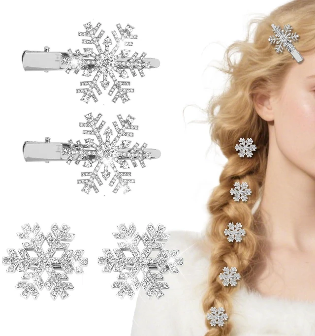Main image of WHAVEL 4Pcs Rhinestone Snowflake Hair Clips Christmas Sparkly Metal Alligator Clips Silver Crystal Hair Barrettes Hairpins for Bride Wedding Winter Accessories for Women Gils