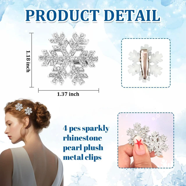 Alt view image 2 of 7 - WHAVEL 4Pcs Rhinestone Snowflake Hair Clips Christmas Sparkly Metal Alligator Clips Silver Crystal Hair Barrettes Hairpins for Bride Wedding Winter Accessories for Women Gils