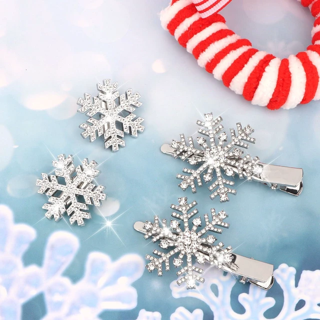 Alt view image 7 of 7 - WHAVEL 4Pcs Rhinestone Snowflake Hair Clips Christmas Sparkly Metal Alligator Clips Silver Crystal Hair Barrettes Hairpins for Bride Wedding Winter Accessories for Women Gils