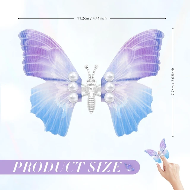 Alt view image 2 of 7 - YQSLBULKY Butterfly Hair Clips, 2Pcs Blue-Purple Gradient 3D Moving Wings Butterfly Clips for Hair with Non-Slip Alligator Clip, Durable Tulle Hair Accessories for Women Ladies Festivals Party