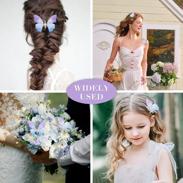 Alt view image 7 of 7 - YQSLBULKY Butterfly Hair Clips, 2Pcs Blue-Purple Gradient 3D Moving Wings Butterfly Clips for Hair with Non-Slip Alligator Clip, Durable Tulle Hair Accessories for Women Ladies Festivals Party