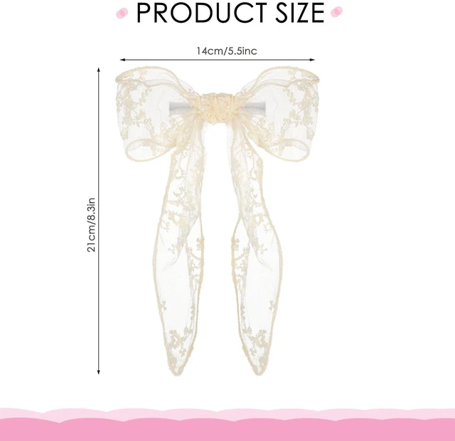 Alt view image 2 of 7 - WLLHYF Lace Hair Bow Clips for Women, Large White Hair Ribbons Cute Tulle Bow Barrettes Bowknot Aesthetic Clips Hair Accessories for Women Girls Bridal (Beige)