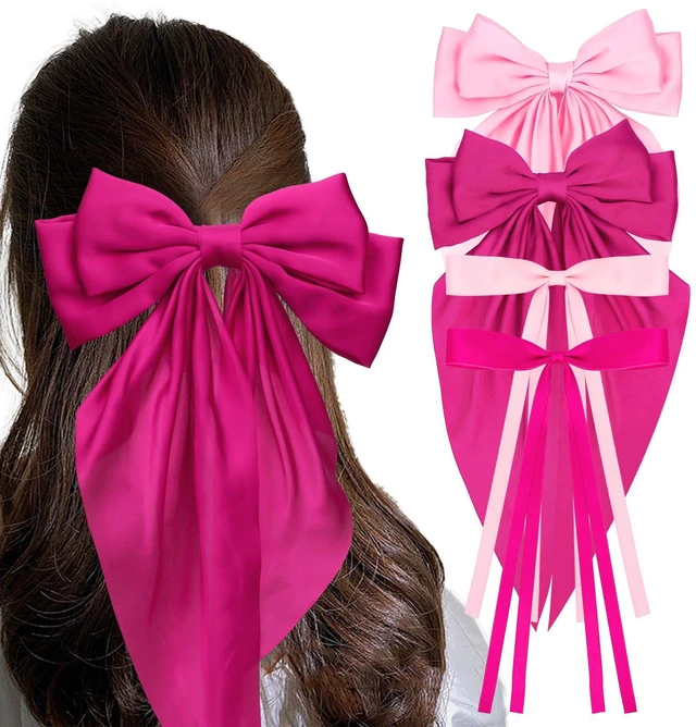 Main image of AMCAMI 4 PCS hair clips hair bows for women hair accessories hair clips for styling bows for women hair accessories for girls ribbon for hair coquette accessories hair clips for thick hairred&pink