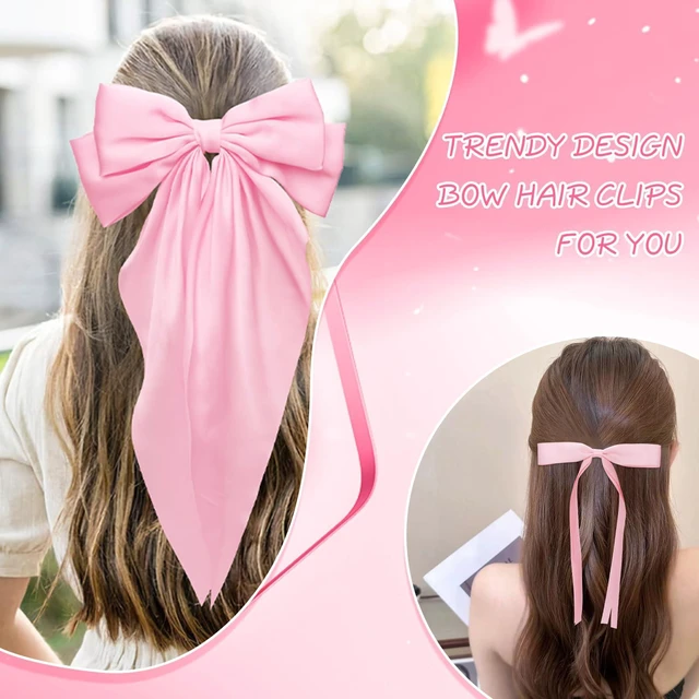Alt view image 3 of 7 - AMCAMI 4 PCS hair clips hair bows for women hair accessories hair clips for styling bows for women hair accessories for girls ribbon for hair coquette accessories hair clips for thick hairred&pink