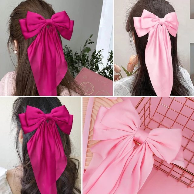 Alt view image 4 of 7 - AMCAMI 4 PCS hair clips hair bows for women hair accessories hair clips for styling bows for women hair accessories for girls ribbon for hair coquette accessories hair clips for thick hairred&pink