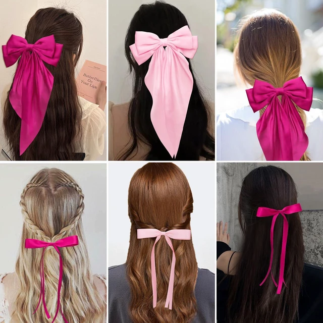 Alt view image 5 of 7 - AMCAMI 4 PCS hair clips hair bows for women hair accessories hair clips for styling bows for women hair accessories for girls ribbon for hair coquette accessories hair clips for thick hairred&pink