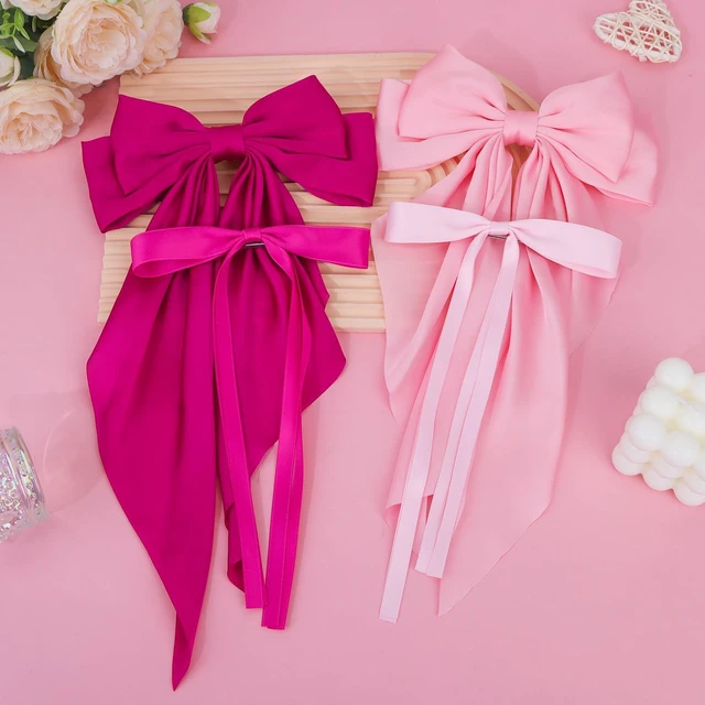 Alt view image 7 of 7 - AMCAMI 4 PCS hair clips hair bows for women hair accessories hair clips for styling bows for women hair accessories for girls ribbon for hair coquette accessories hair clips for thick hairred&pink