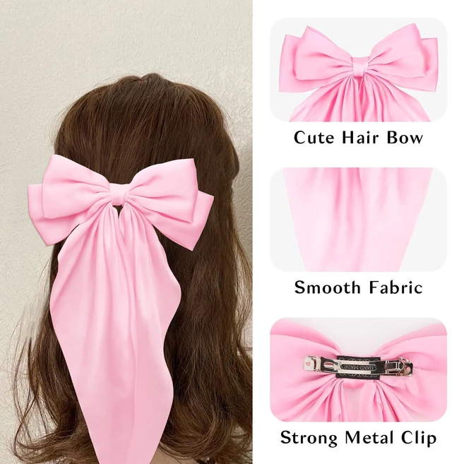 Alt view image 6 of 7 - AMCAMI 4 PCS hair clips hair bows for women hair accessories hair clips for styling bows for women hair accessories for girls ribbon for hair coquette accessories hair clips for thick hairred&pink