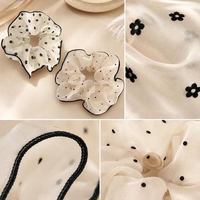 Alt view image 4 of 7 - 2Pcs Polka Dots Hair Ties for Women Fashion 1950s Large Ponytail Scrunchies