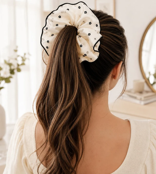 Alt view image 5 of 7 - 2Pcs Polka Dots Hair Ties for Women Fashion 1950s Large Ponytail Scrunchies