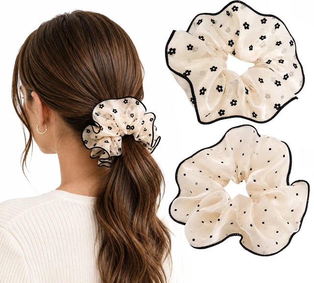 Main image of 2Pcs Polka Dots Hair Ties for Women Fashion 1950s Large Ponytail Scrunchies