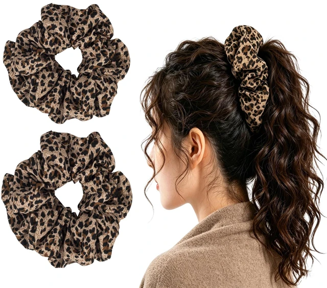 Main image of 2PCS Leopard Elastic Scrunchie Hair Tie - Satin Hair Tie Accessories Cheetah Headdress Hair Accessories for Women Girls