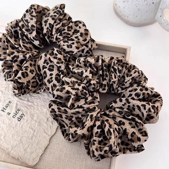 Alt view image 3 of 7 - 2PCS Leopard Elastic Scrunchie Hair Tie - Satin Hair Tie Accessories Cheetah Headdress Hair Accessories for Women Girls