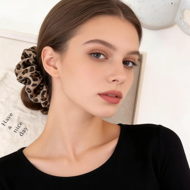 Alt view image 4 of 7 - 2PCS Leopard Elastic Scrunchie Hair Tie - Satin Hair Tie Accessories Cheetah Headdress Hair Accessories for Women Girls