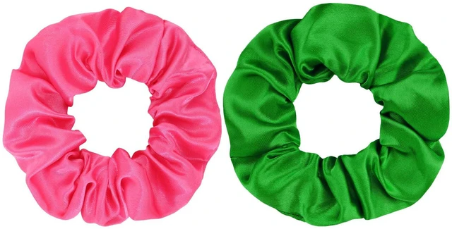 Main image of Satin Scrunchies 2 Pcs Hair Ties Scrunchies for Women Girls Hair Accessories Elastic Hair Ponytail Holder (pink+green)
