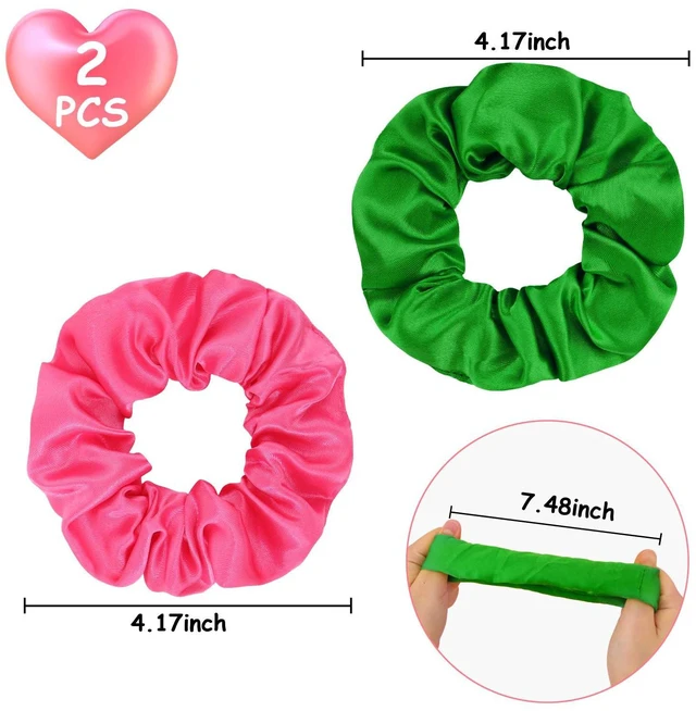 Alt view image 3 of 7 - Satin Scrunchies 2 Pcs Hair Ties Scrunchies for Women Girls Hair Accessories Elastic Hair Ponytail Holder (pink+green)