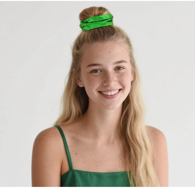 Alt view image 6 of 7 - Satin Scrunchies 2 Pcs Hair Ties Scrunchies for Women Girls Hair Accessories Elastic Hair Ponytail Holder (pink+green)