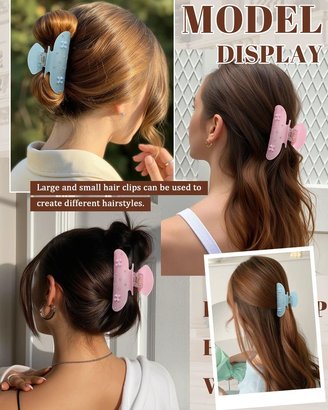 Alt view image 4 of 6 - Ufgin 2 PCS Acrylic Hair Claw Clips for Women Bow Strong Hold Claw Clips Medium Non-slip Cute Hair Clips for Thick Thin HairBlue+Pink